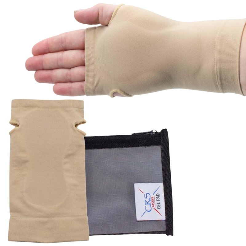 CRS Cross Carpal Tunnel Gel Sleeve. Cushioning Contoured Gel Pad to Protect Wrist, Hand and Palm. Fits Right or Left Hand. For Sports or All Day Wear to Reduce Shock and Impact. (One Size Fits Most)