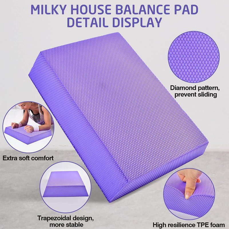 Balance Board, Foam Pad Yoga Mat, Balancing Exercises Mat, Non-Slip Knee Rocker Board Physical Therapy Cushioned Turn Boards for Dancers Women, Anti-Fatigue Fitness Training Pads Purple 12.2X9.4X2.4in