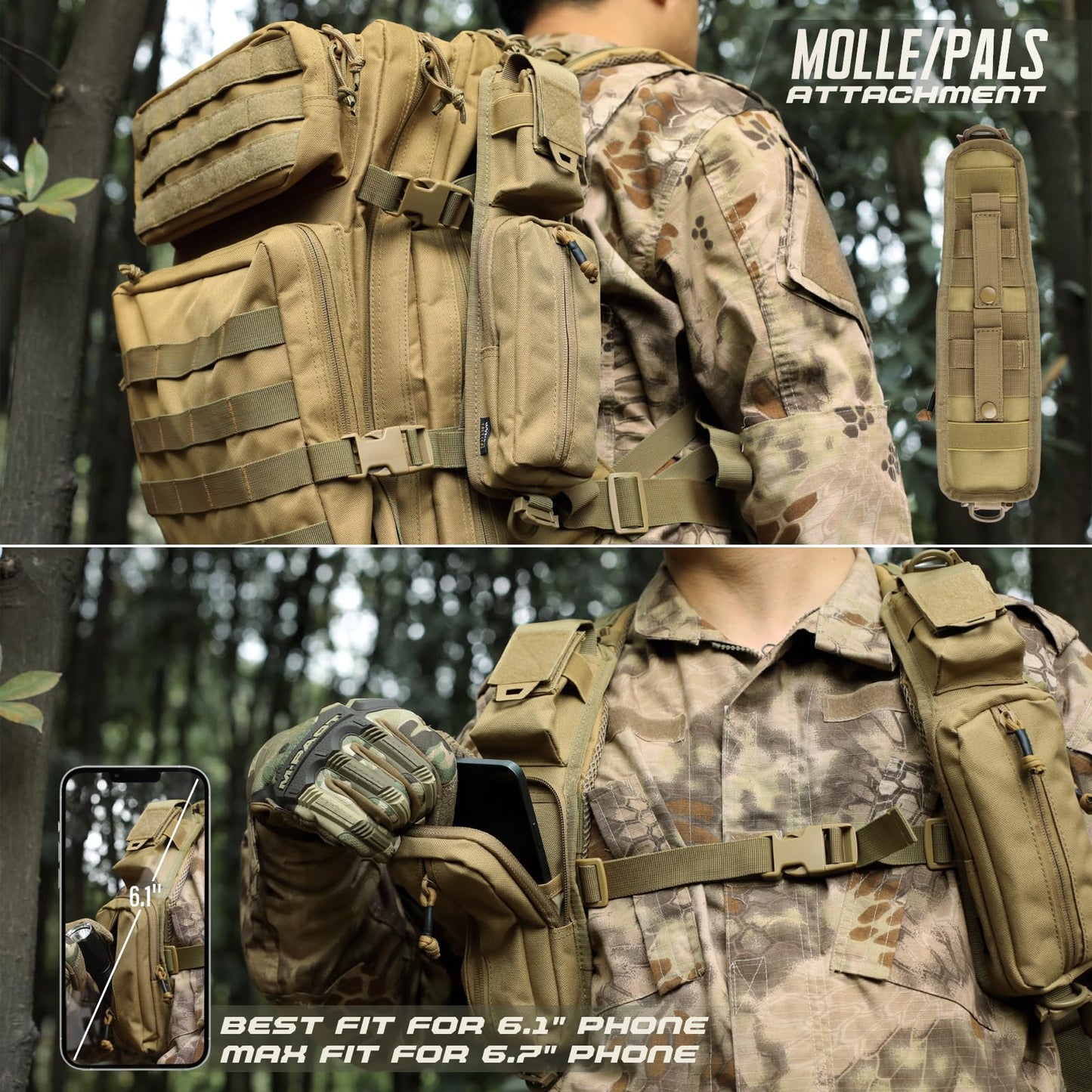 WYNEX Molle Accessories Pouch of Double Zipper Pocket Version, Backpack Strap Pouch Shoulder Strap Molle Attachment Tactical Accessories Bag Shoulder Starps Zipper Pocket Additional Phone Holder