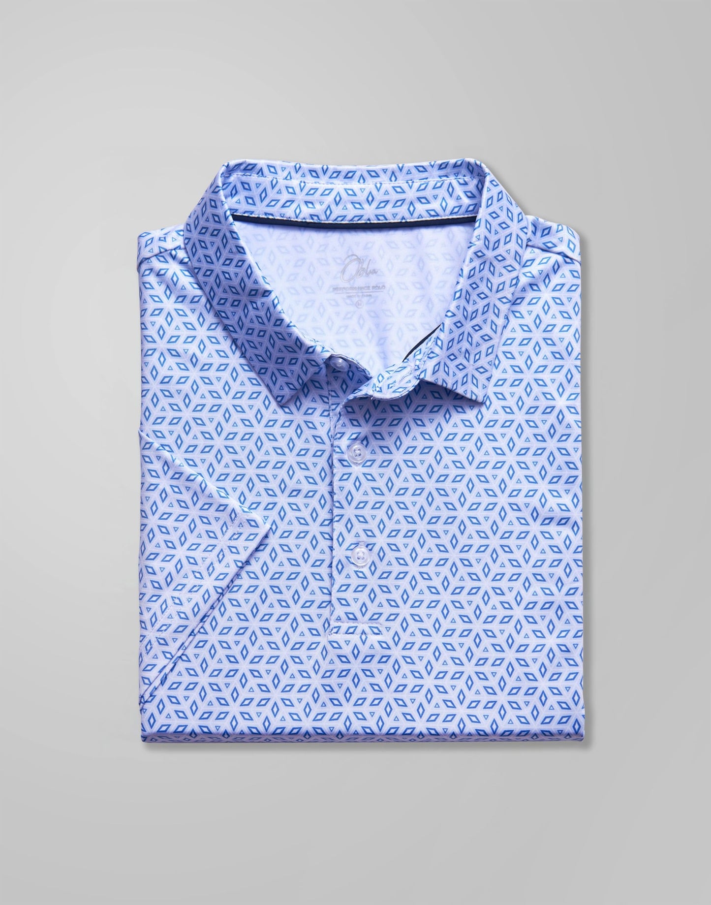Obla Mens Golf Polo Shirts Short Sleeve Dry Fit Performance Moisture Wicking Casual Print Collared Golf Shirts for Men (Light Blue Diamond_S)