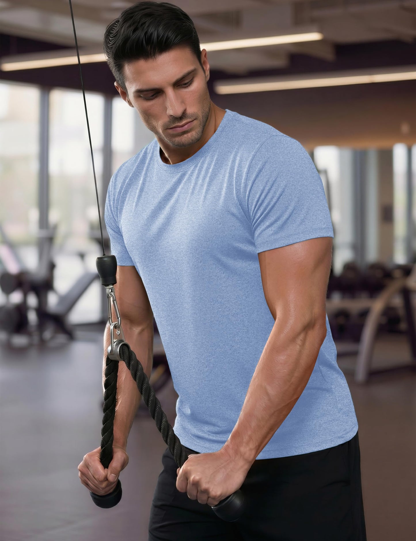 MAGCOMSEN Mens Short Sleeve Shirts Quick Dry Running Athletic T-Shirt Workout Casual Top Moisture Wicking Summer Shirt Blue, L