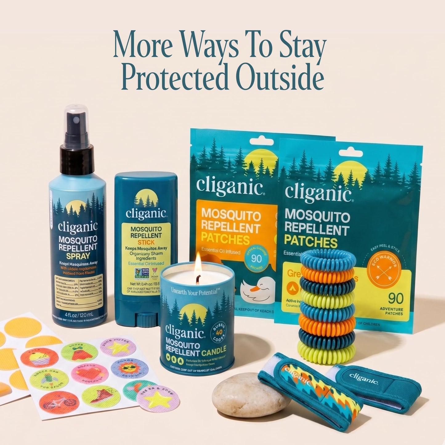 Cliganic Mosquito Repellent Stickers for Kids (90 Pack) - Positive Vibes Patches, Natural DEET-Free, Essential Oil Infused, Insect Repelling Garments