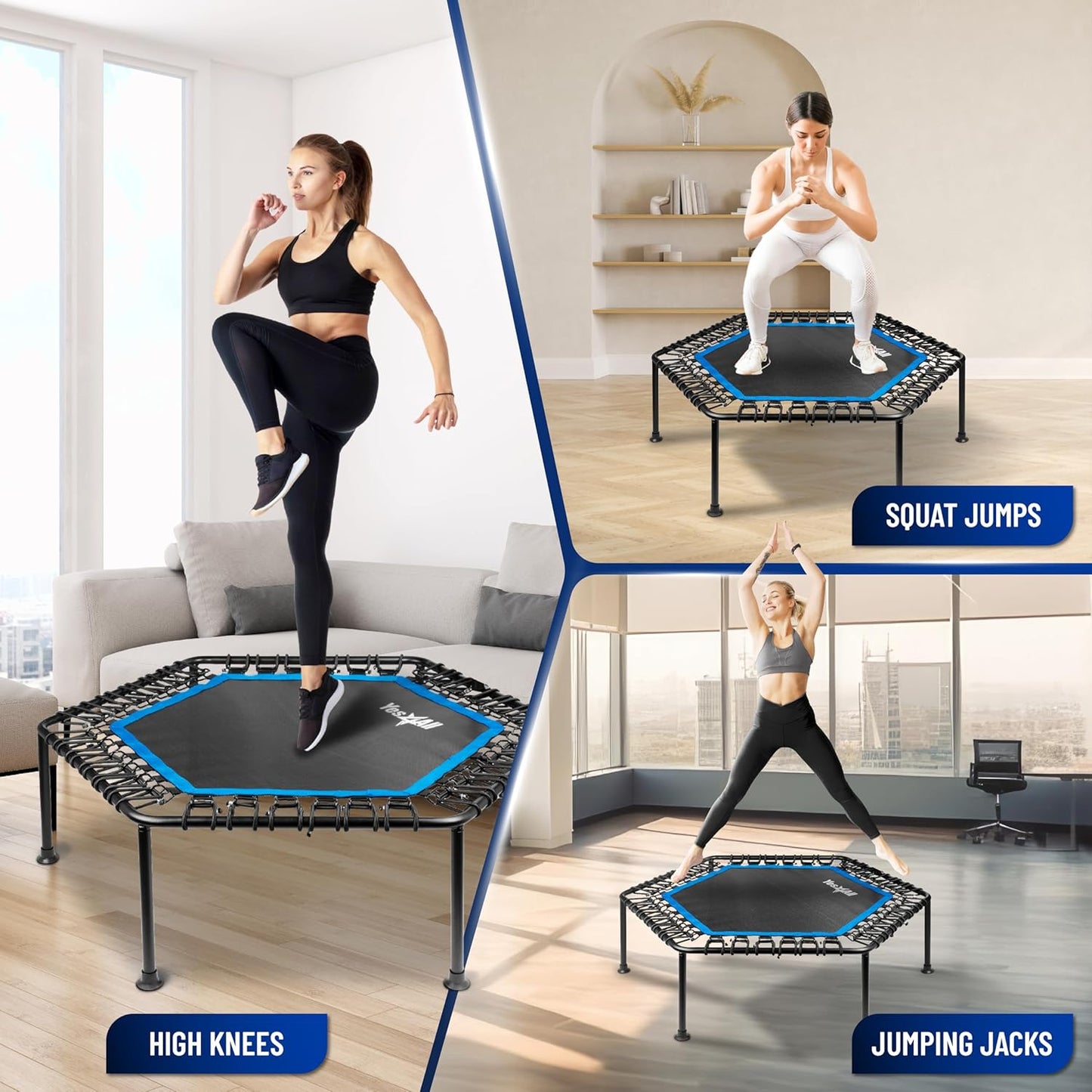 Rebounder Trampoline for Adults - 48-Inch, 350 LBS Capacity | Stable & Silent Exercise for Cardio Jumping