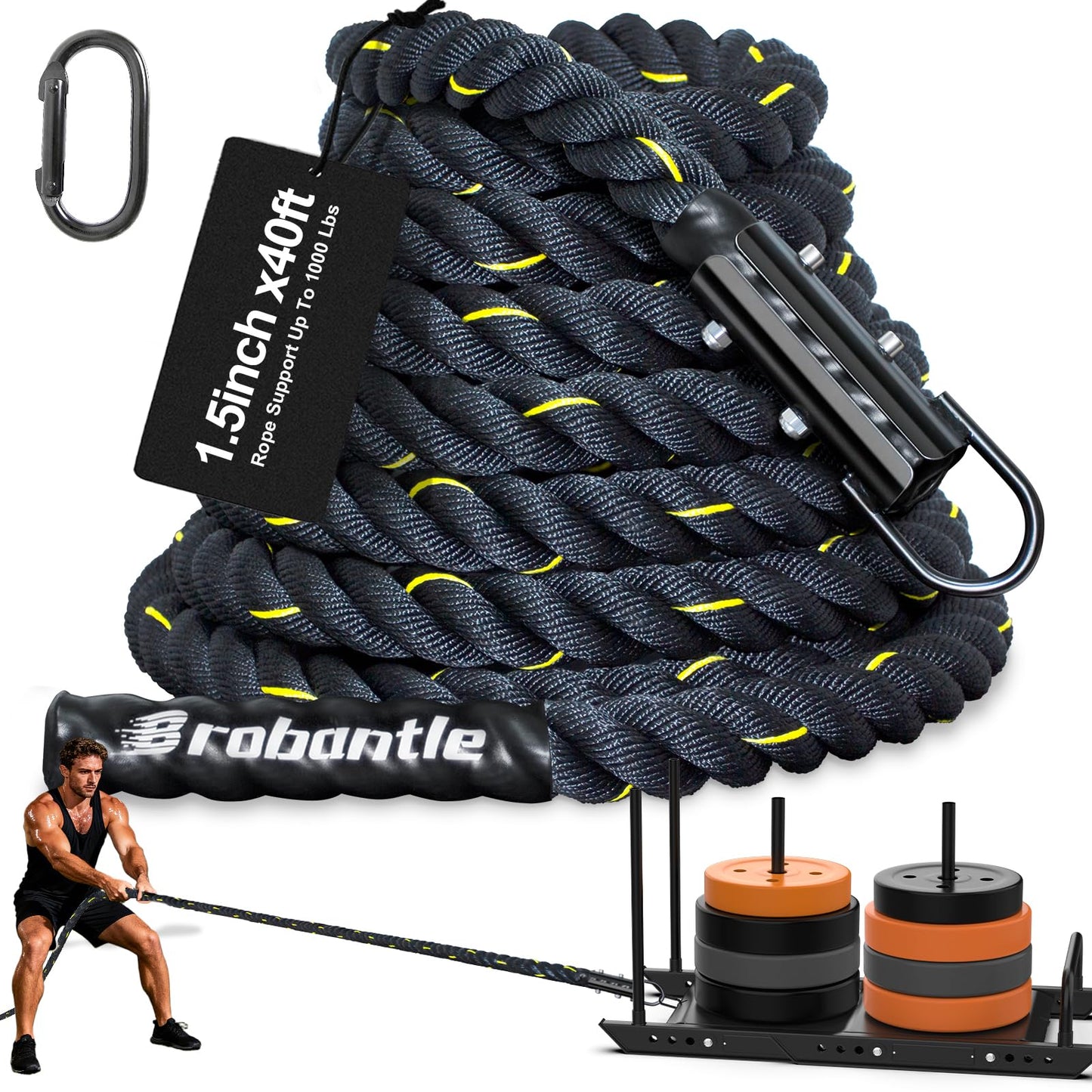 Brobantle Weight Sled Pulling Rope 40FT, Trainer Physical Training Strength Rope for Workout Sled,Tire Pulling Workout, Fitness Resistance,Football Exercise Equipment for Men and Women