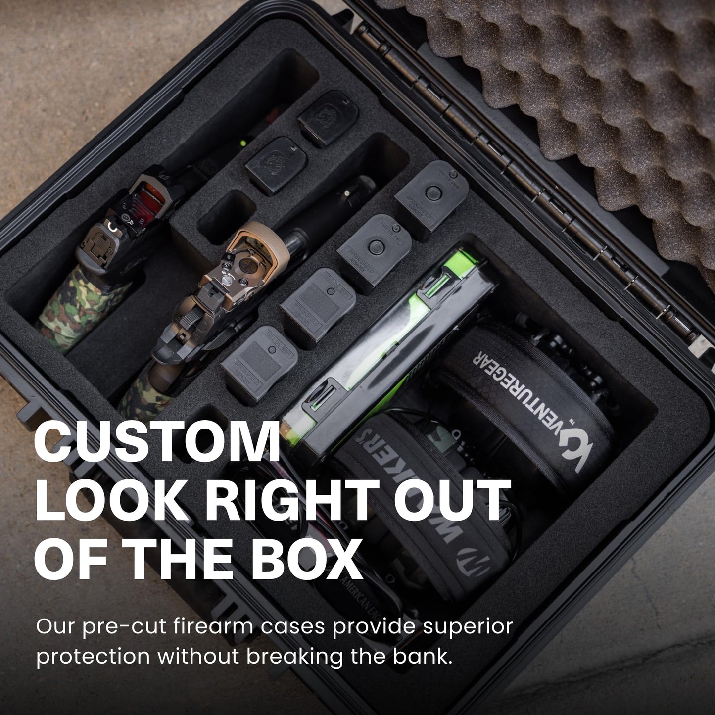 Condition 1 16" 2 Pistol Case, Model 179, Heavy Duty Waterproof Hard Gun Case with 8 Slot Mag with Pre-Cut Foam, 16" x 13" x 6.86"