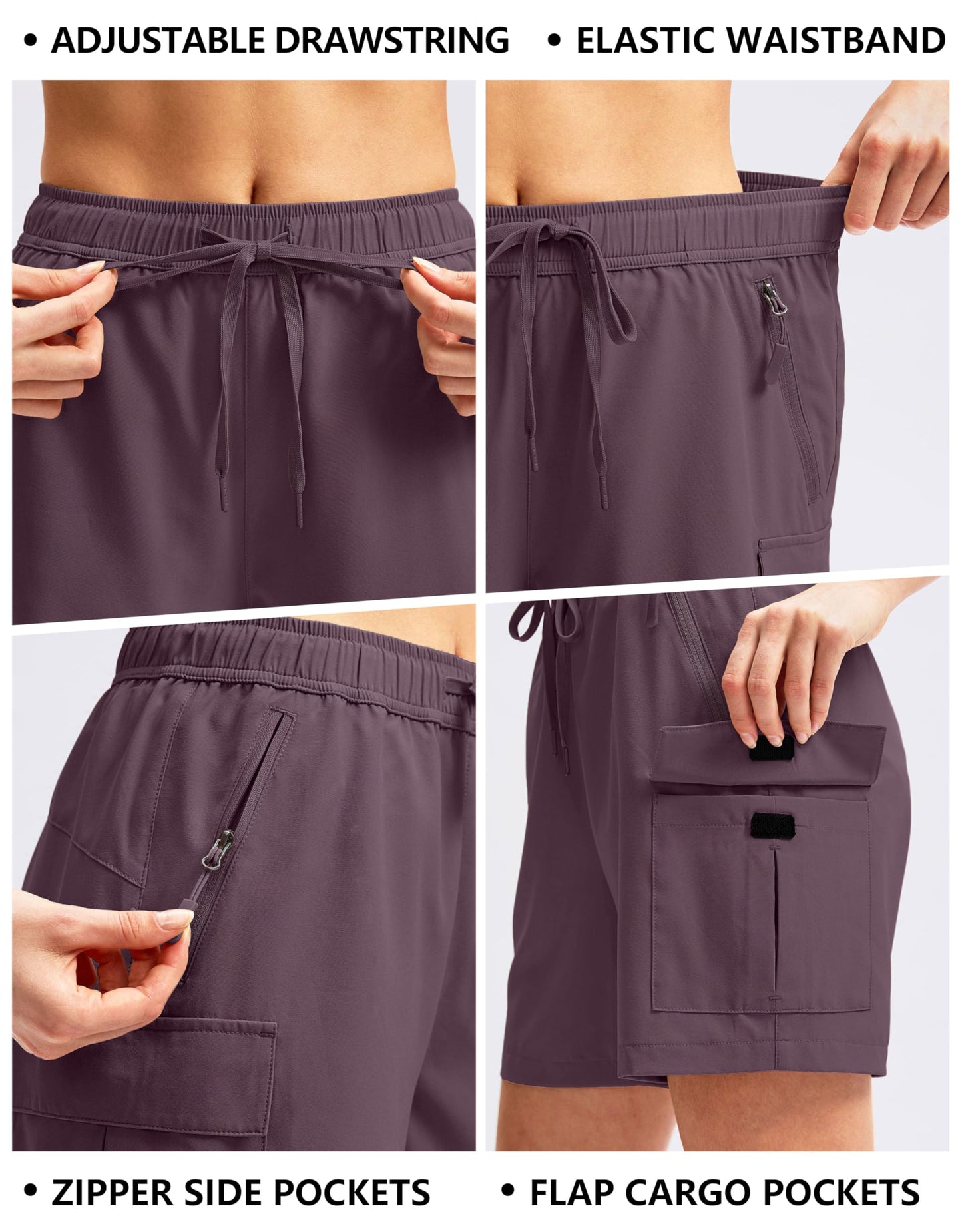 SANTINY Women's 5''/ 7''/9'' Hiking Cargo Shorts Quick Dry Lightweight Summer Shorts for Women Athletic Golf Zipper Pockets(Dusty Purple_XL)