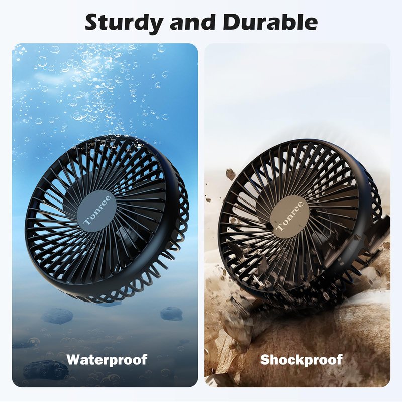 Tonree Golf Cart Fan, Portable USB Clip Fan for EZGO, Club Car, Yamaha, 3700rpm Hi-velocity and Low Noise, 3 Speed, 360° tilt, 10sec Quick Mount, Waterproof, for Travel Camping Outdoor Car Home RV