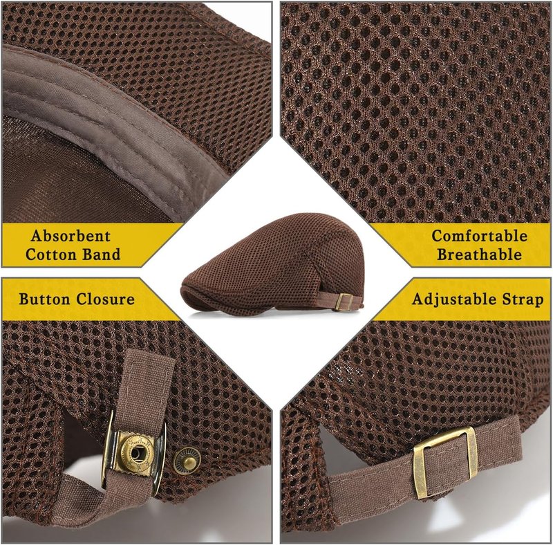 Men's Mesh Cap - Breathable Summer Newsboy Hat | Adjustable Ivy Cap for Driving & Hunting