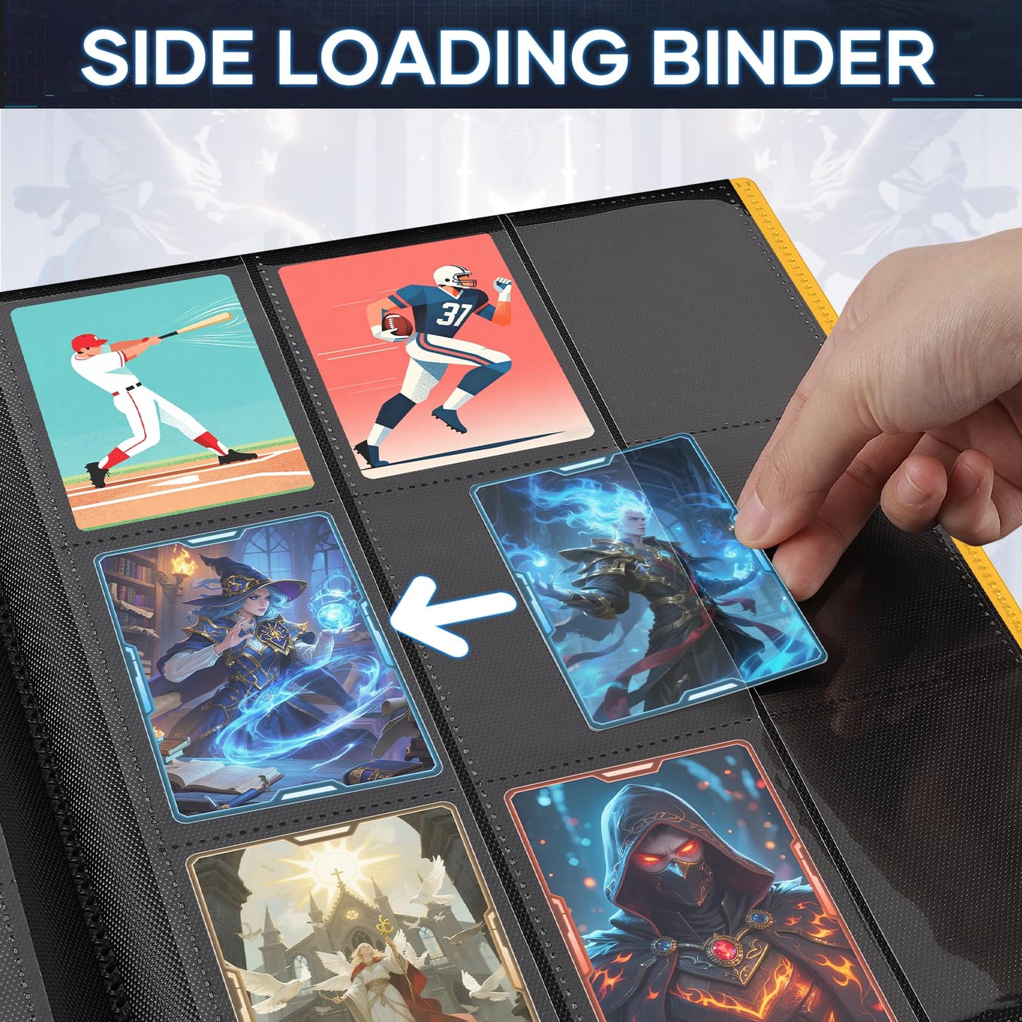 Trading Card Binder, Card Binder Album Folder Book Fit for MTG Baseball Football Sports Cards, Easy to Use Card Collection Binder (yellow, 360 Pockets)