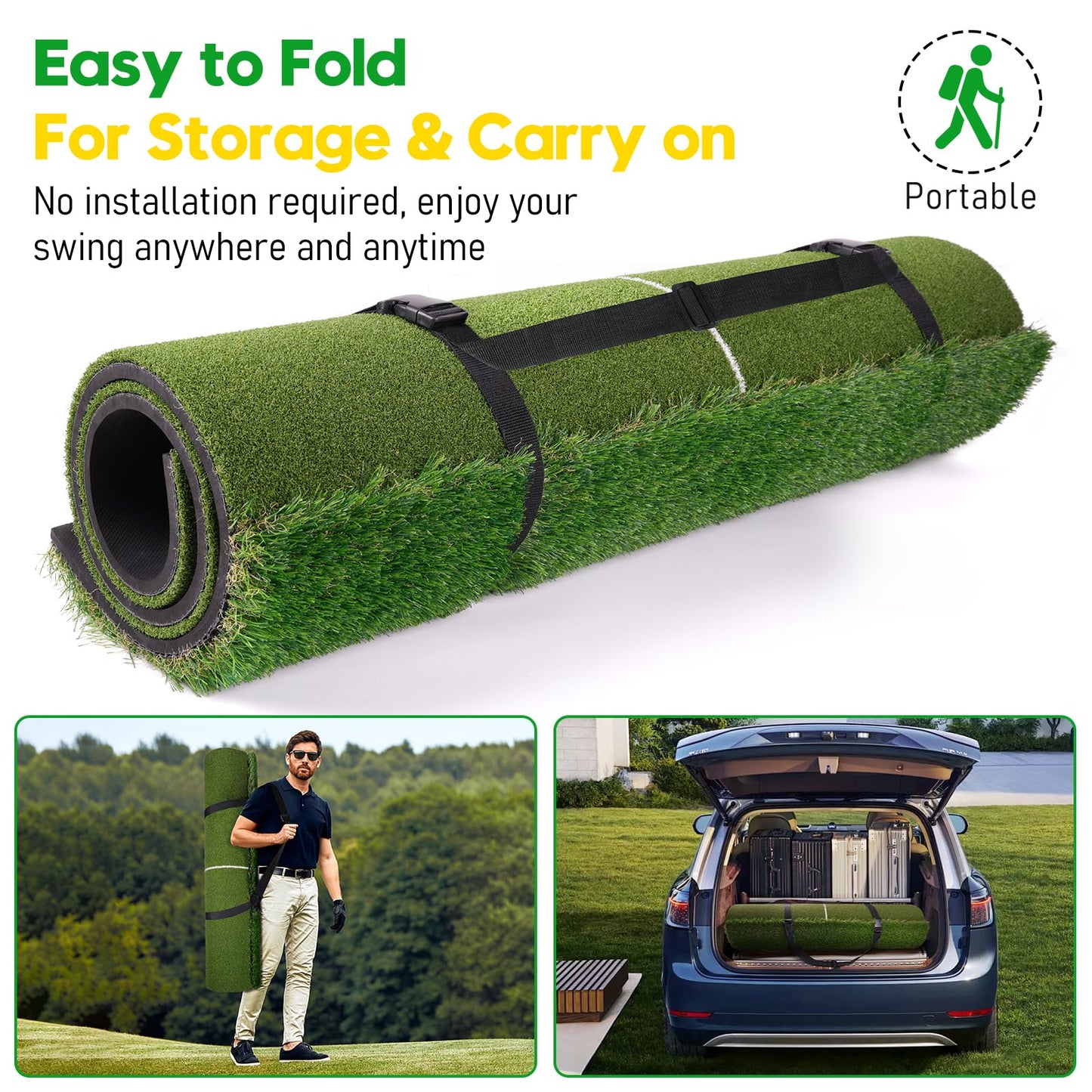 Golf Mat with Ball Tray, 5x4ft Dual Turf Golf Hitting Mats Practice Outdoor Indoor for Backyard Driving Range Simulator Mat, Golf Chipping Swing Training Aid Mat with 10 Golf Balls 9 Tees