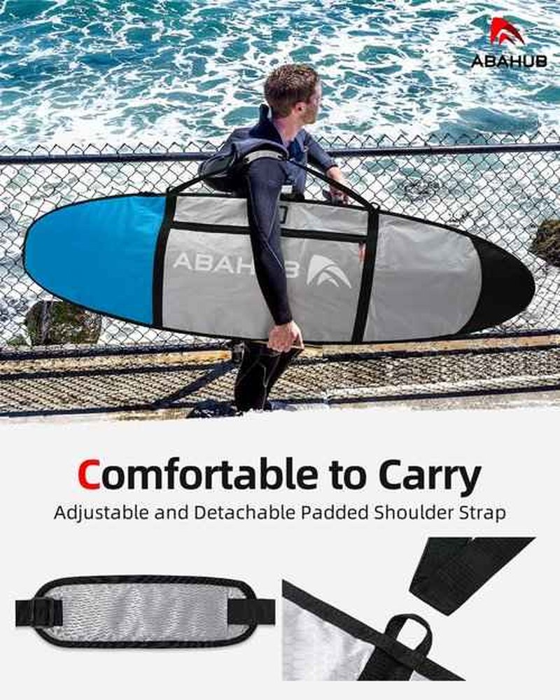 Abahub Premium 7'0 x 24 Surfboard Travel Bag, Foam Padded Surf Board Cover, Mini Mal Funboard Carry Bags for Surfing, Outdoor, Airplane, Car, Truck, Blue