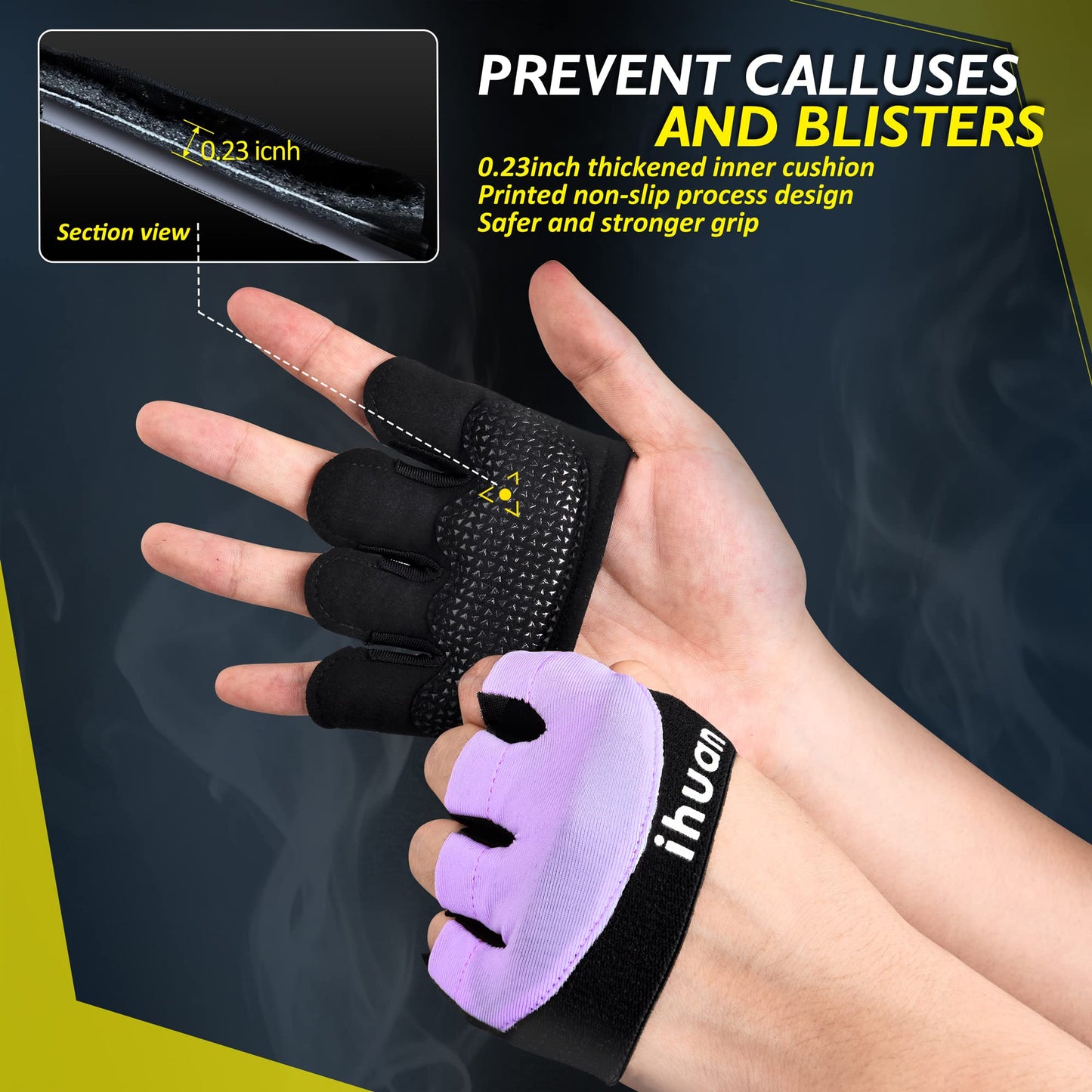 ihuan New Weight Lifting Gym Workout Gloves Men & Women, Partial Glove Just for The Calluses Spots, Great for Weightlifting, Exercise, Training, Fitness