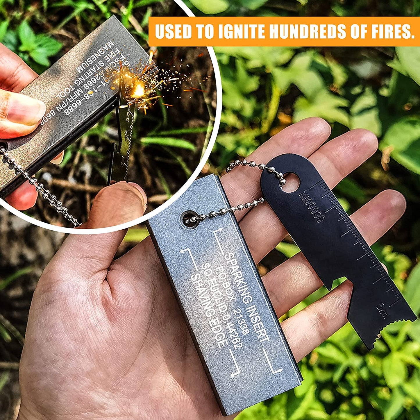 H HAGU LANDE Fire Starter Magnesium Firestarter Flint Waterproof Outdoor Survival Kit with Striker for Campfires,Hiking,Hunting(4 Pack)