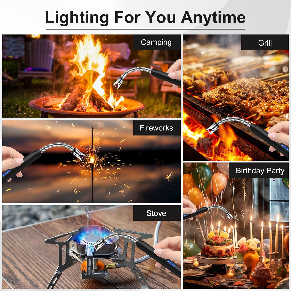 LcFun 2 Pack Candle Lighter USB C Rechargeable Electric Lighters with 360° Flexible Neck & Safety Lock, Windproof Flameless Lighters Long Stem Matches for Candle, Grill, BBQ, Gas Stoves