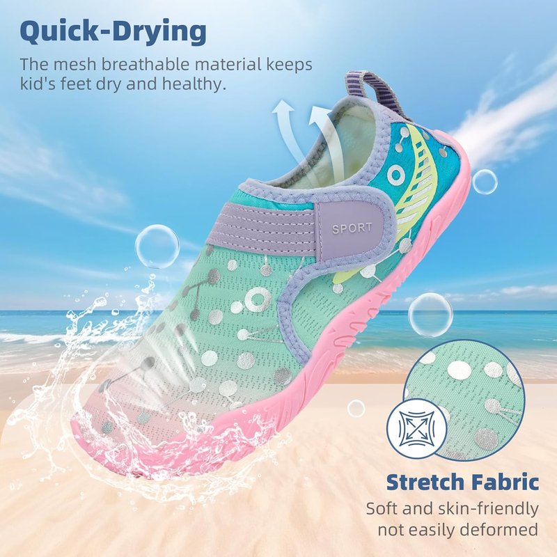 Kids' Water Shoes - Quick-Dry Barefoot Aqua Socks for Beach & Pool | Lightweight, Wide Toe Box (Little/Big Kid)