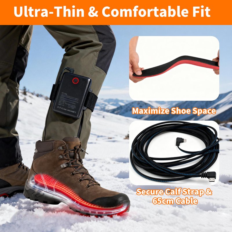 Heated Insoles for Men, Rechargeable 5000mAh Battery Foot Warmers Up to 11 Hours, Washable Cut to Fit Thermal Shoe Inserts for Outdoor Work, Hunting, Skiing, Hiking, Cycling, Fishing, with App L