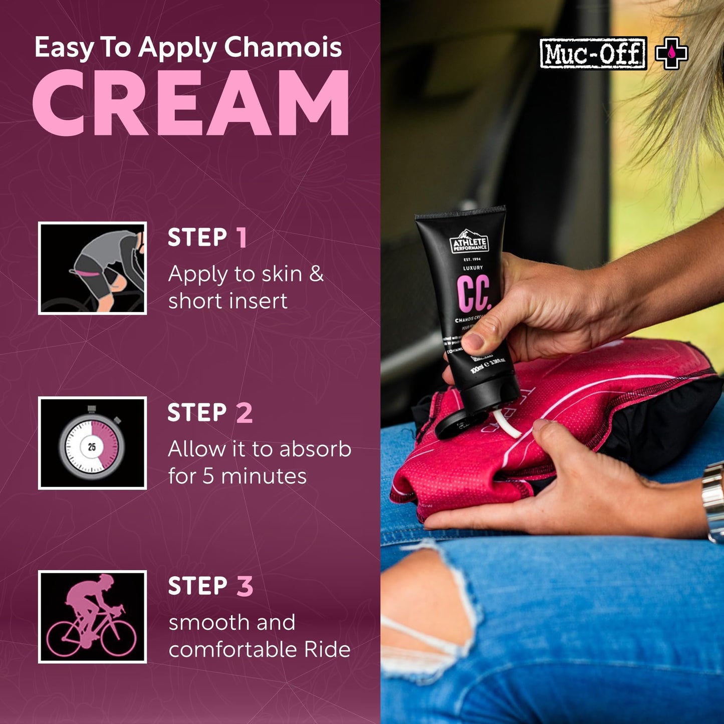 Muc-Off Luxury Chamois Cream Cycling Women, 100ml - Extreme Skin Lubricant - pH Balanced & Deeply Moisturizing | Ideal for Long Rides