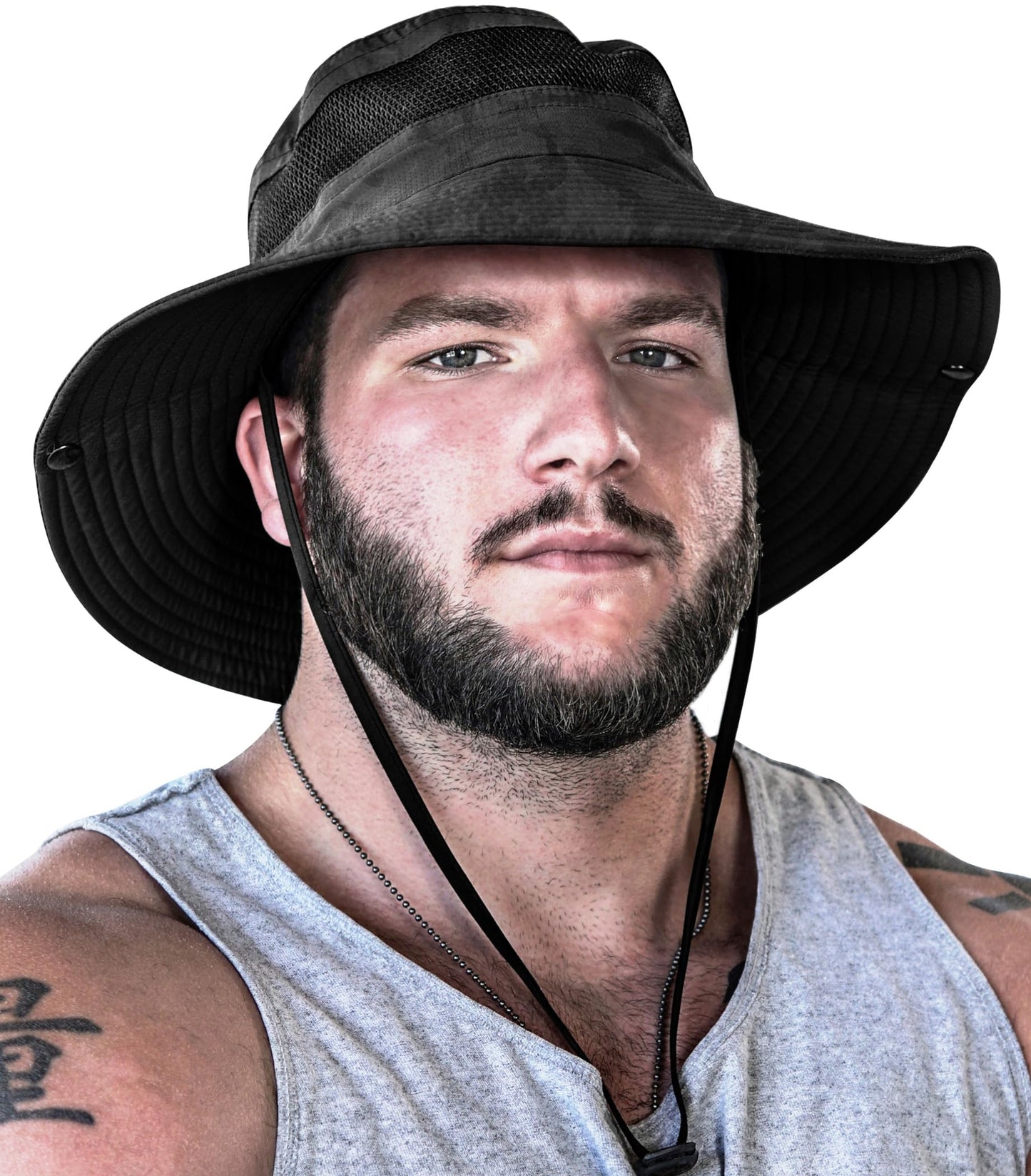 GearTOP Safari Hat for Men Sun Hats for Women UV Protection UPF 50+ Fishing, Gardening, Hiking Hat (22-23 1/2") Black Camouflage