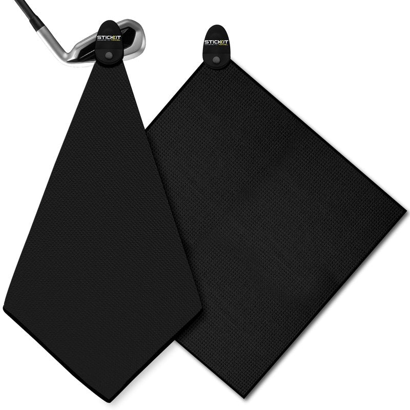 STICKIT Magnetic Golf Towel - Ultra-Absorbent with Waffle Weave Microfiber - Golf Towel with Magnet for Bags, Clubs & Carts - Removes Dirt, Grass, & Debris from Club Face - 29” x 29” (Black)