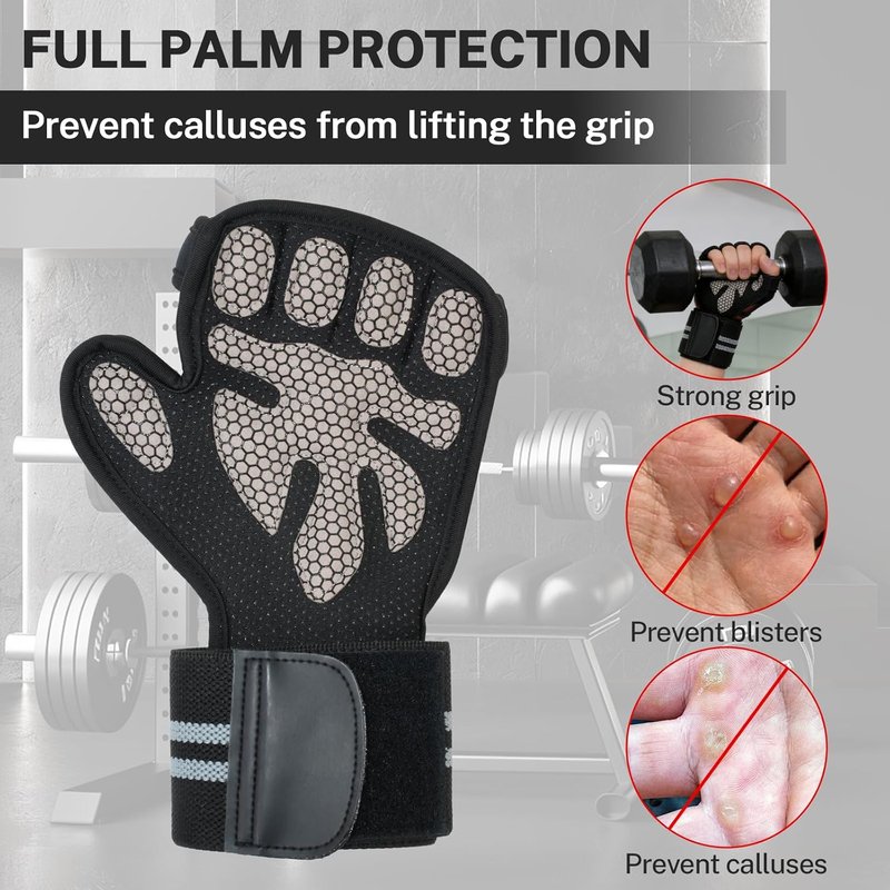 Workout Gloves with Wrist Wraps - Ventilated Weight Lifting Gloves for Men & Women | Anti-Sweat Gym Fitness Support