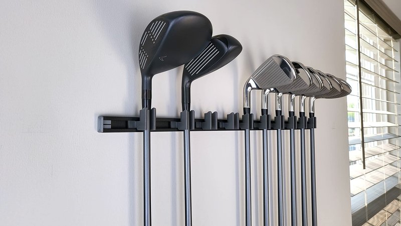 11 Golf Club holders on 24" rack, Wall display, Wall hanger, rack, mount, organizer (Club head up)