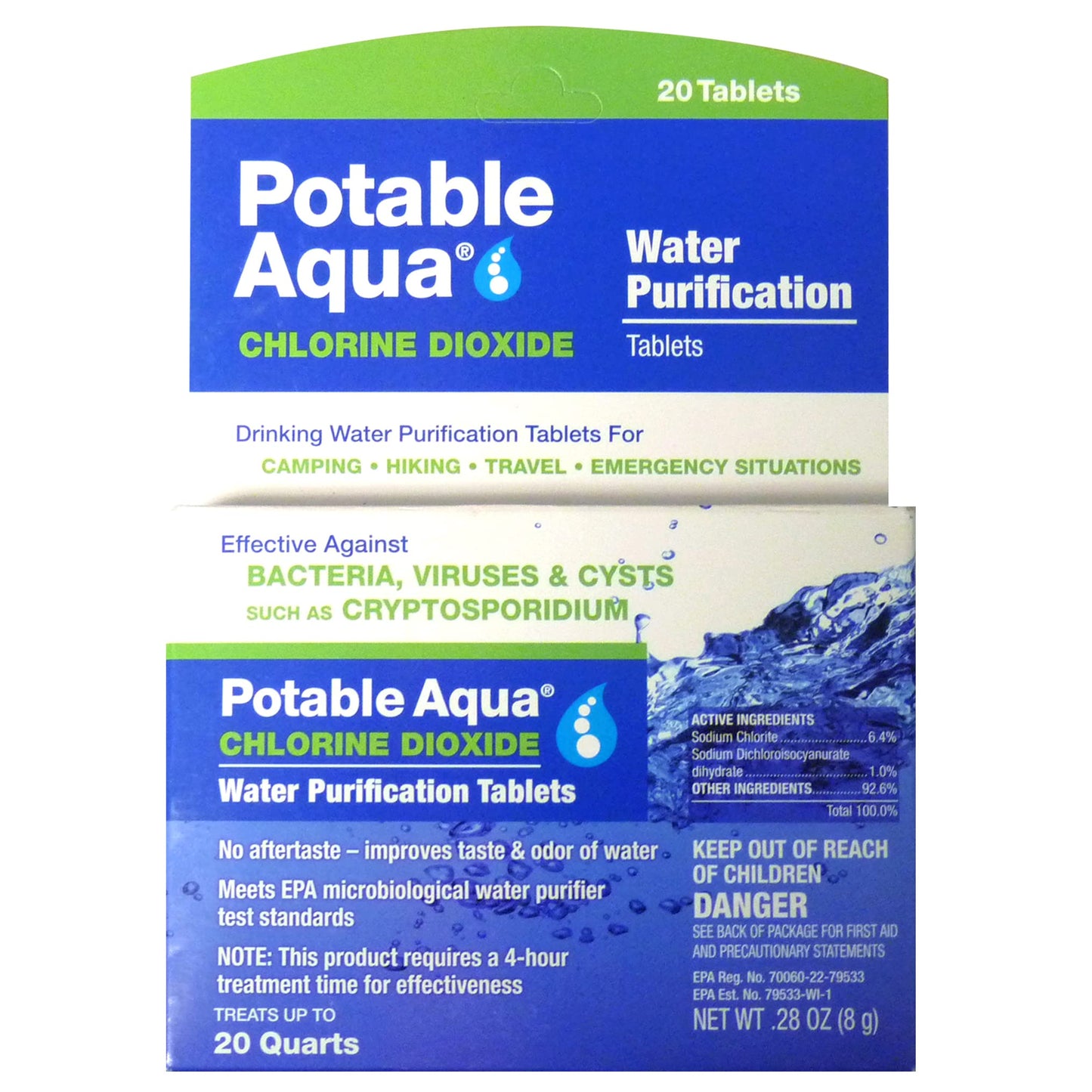 Potable Aqua Chlorine Dioxide Water Purification Tablets - 20 Count