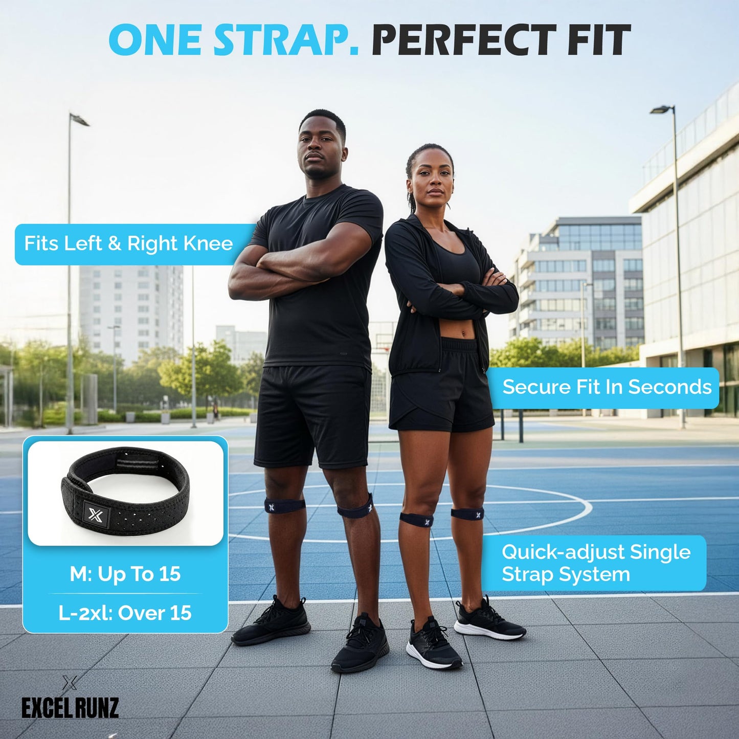 SPINIFLY ExcelRunz Patella Tendon Knee Strap 2 pack, Knee Support, Knee Pain Relief Brace, Running, Hiking, Soccer, Tennis, Gym and Tendonitis - M size