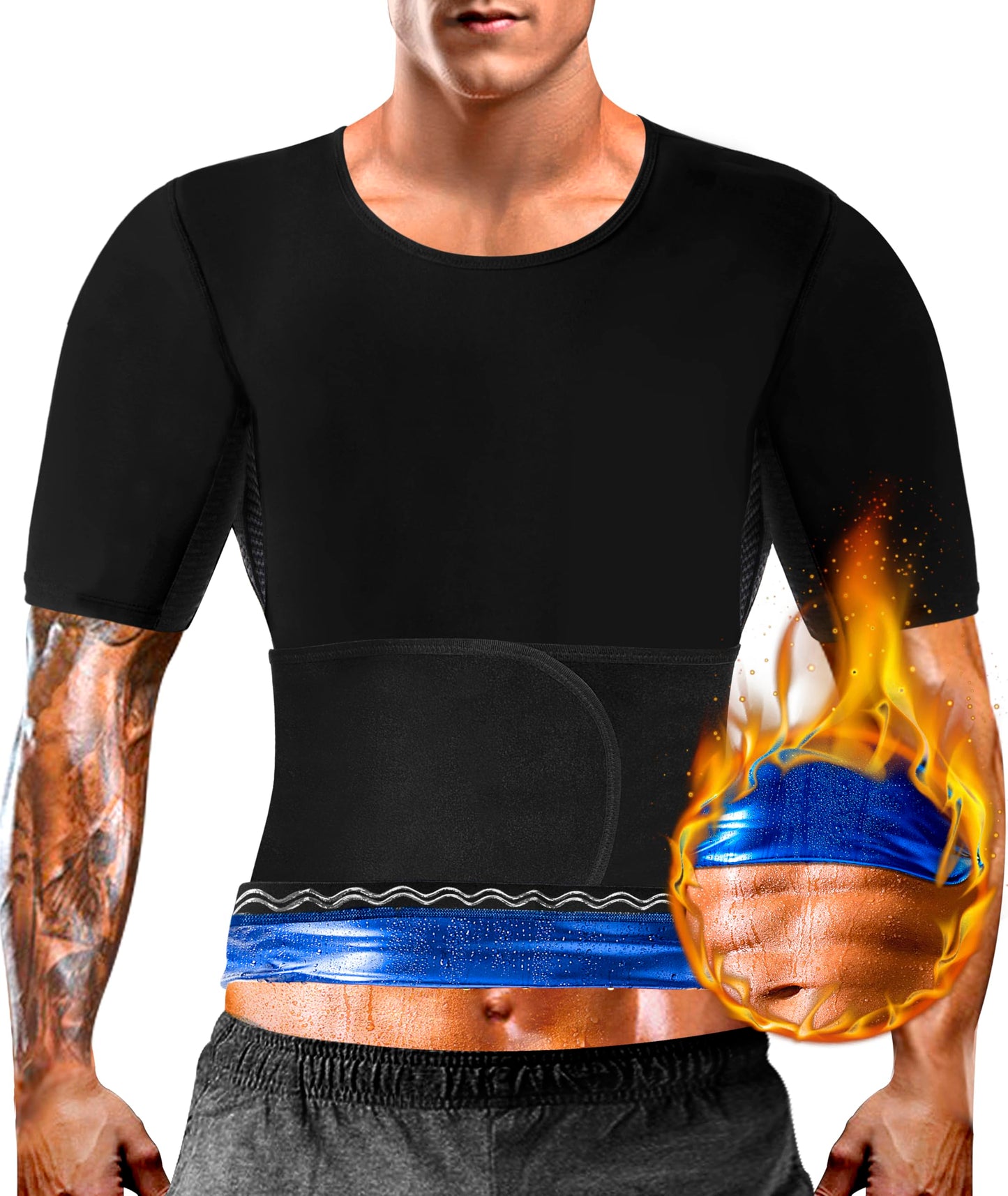 QZSH Men Sauna Shirt Sweat Suit Heat Trapping Workout(6018-01-L)