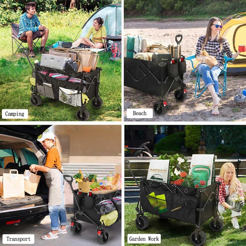 Collapsible Wagon Cart - Heavy Duty Utility Wagon with 400 lbs Capacity | 7 cu ft Storage, Big Wheels for Beach, Garden & Camping