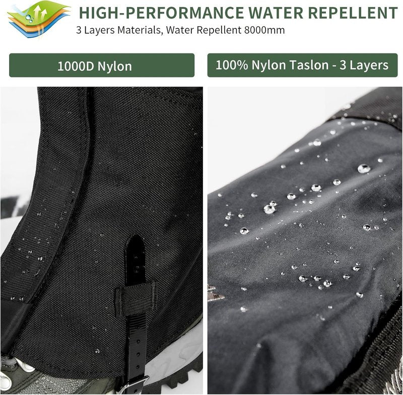 Leg Gaiters - 1000D Waterproof Fabric for Hiking, Walking, Climbing & Skiing | Durable & Lightweight
