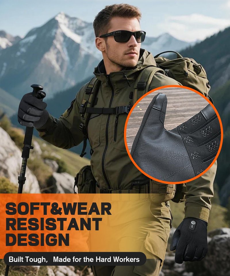 JS LifeStyle Heated Gloves for Men Women HG-05,7.4V 3000mAh Rechargeable Battery Wear-Resistant Heated Work Gloves with Touch Screen and Light-Off Design for Winter Driving Cycling Motorcycle
