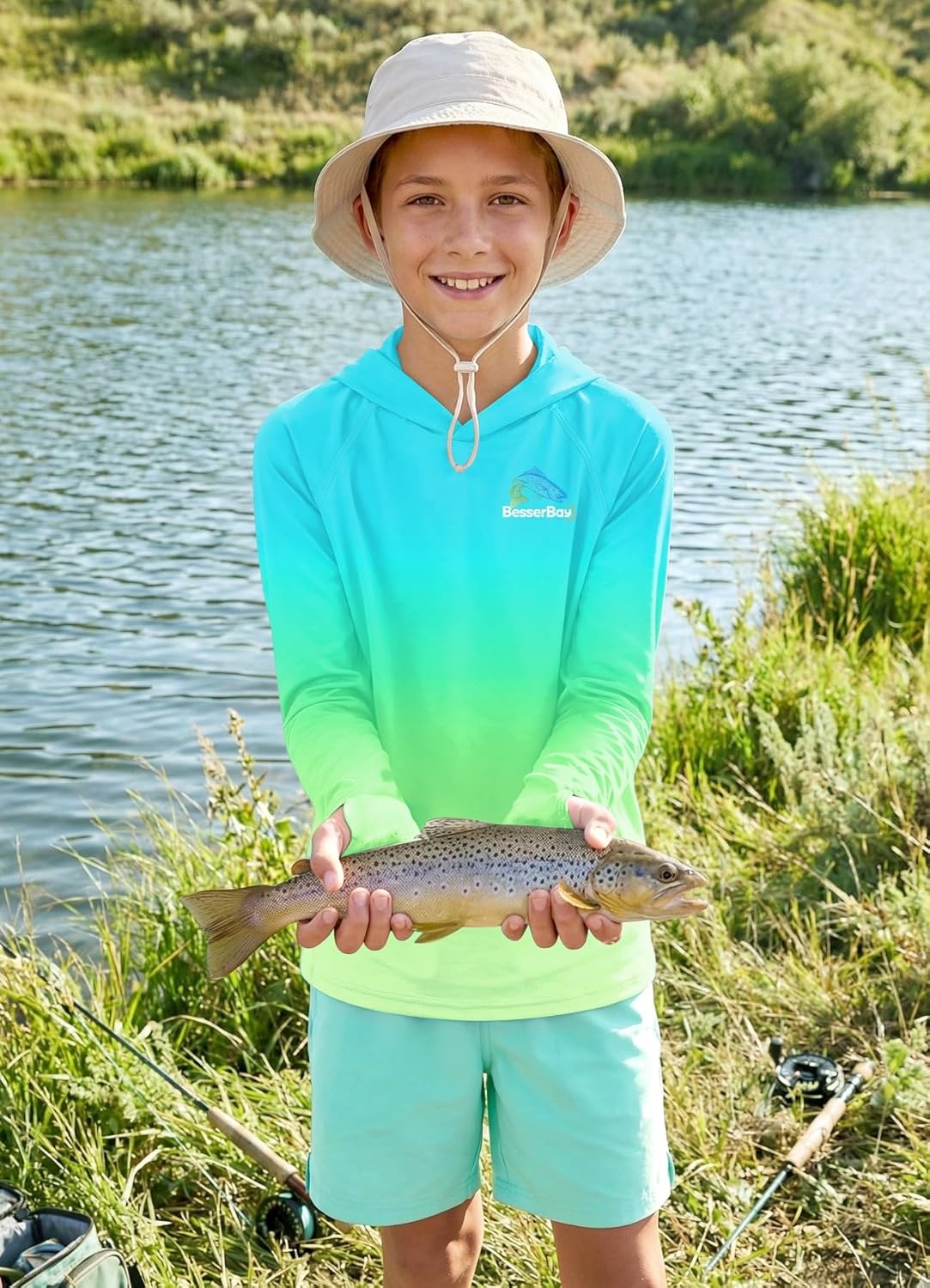 Boys Fishing Shirt - UPF 50+ Hooded Rash Guard for Ages 5-14 | Lightweight & Quick-Dry