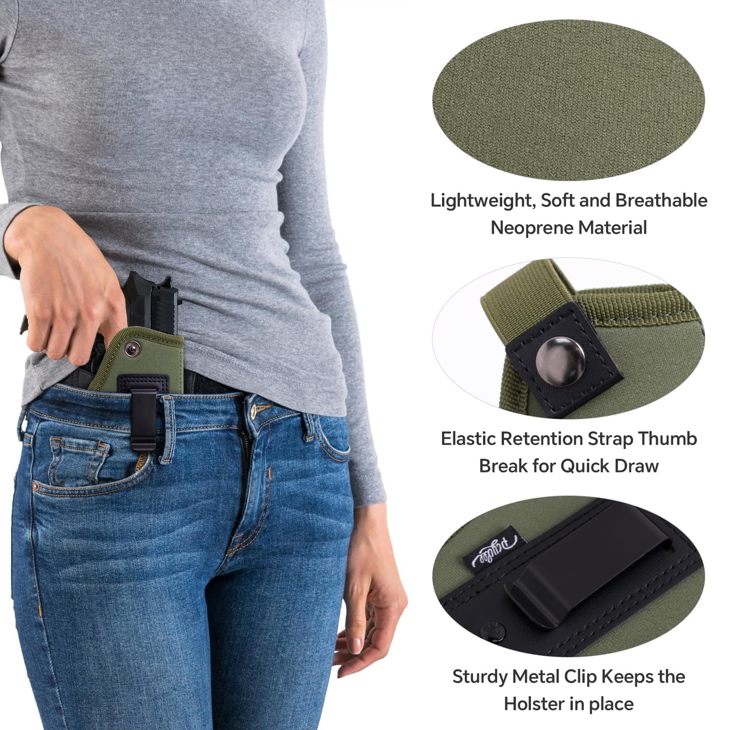 POYOLEE Gun Holster for Women Concealed Carry Holster for Pistols Universal IWB Holster Fits Glock 19 26 43 Springfie XD LC9 & All Similar Handguns (Black, Right-Handed Draw (IWB))