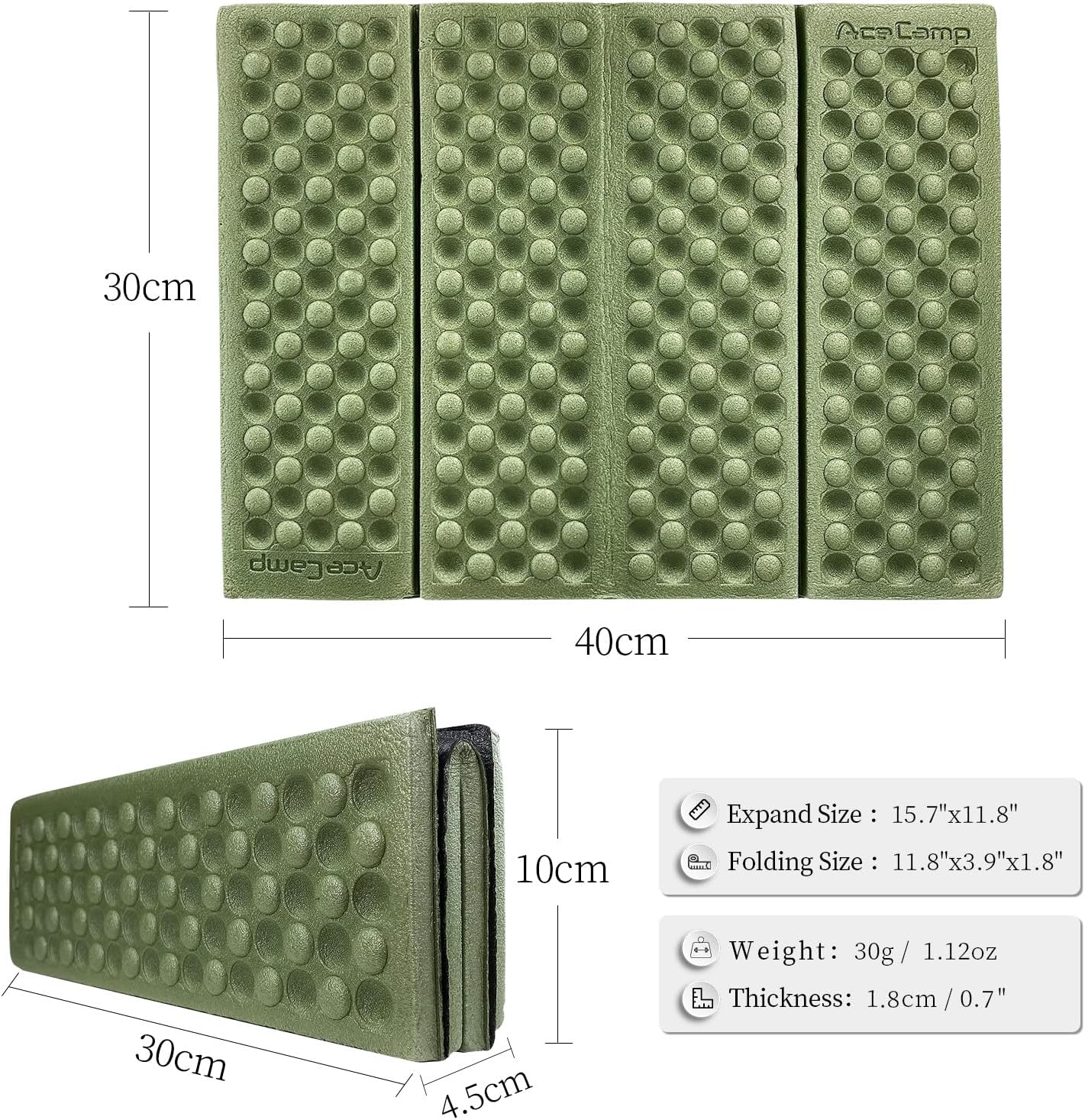 AceCamp Portable Lightweight Waterproof Folding Mat - Mini Foam Sitting Pad for Outdoor Comfort | Red