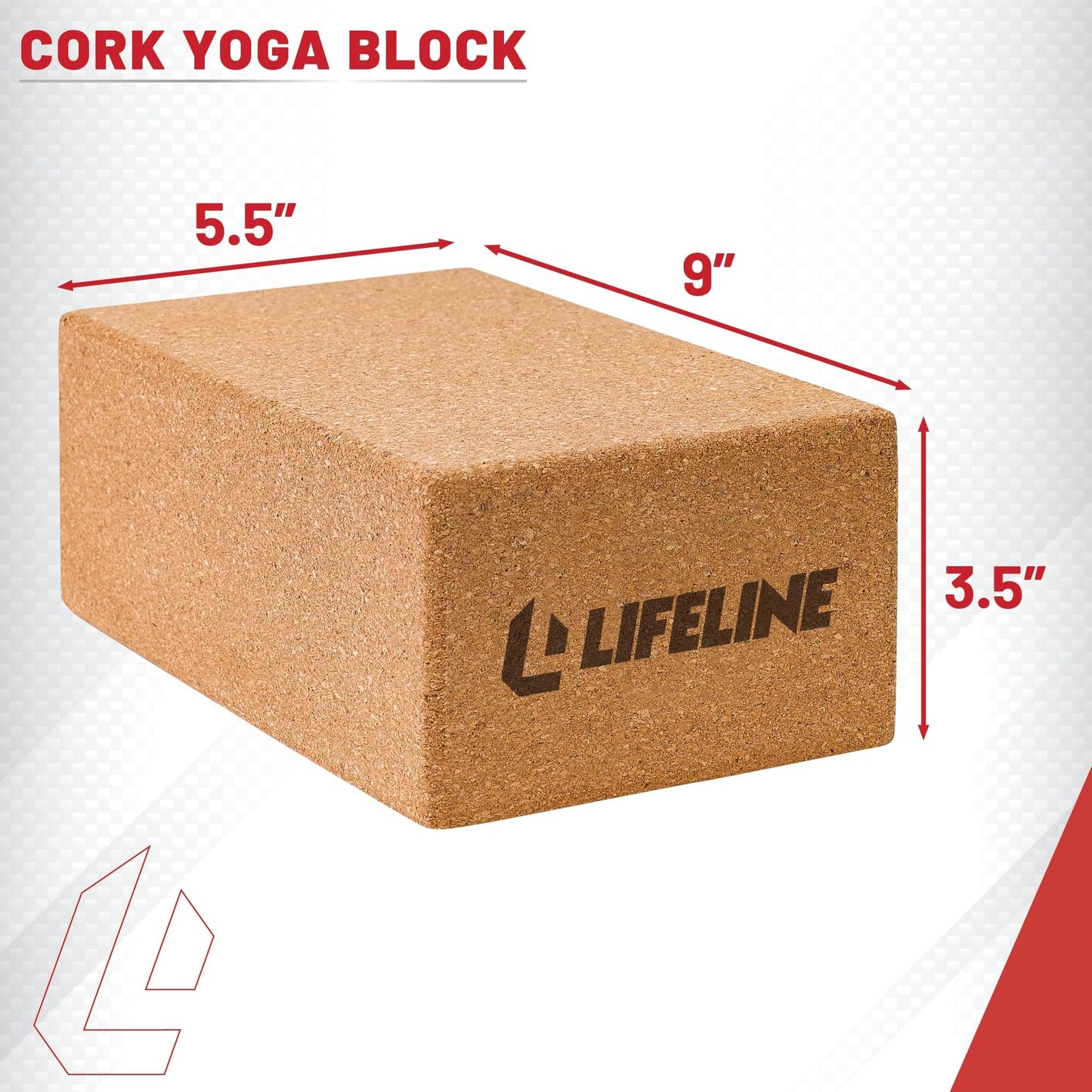 Lifeline Fitness Cork Yoga Block - Sustainable Home Gym Workout Equipment for Yoga, Pilates and General Fitness - 3.5” X 5.5” x 9”