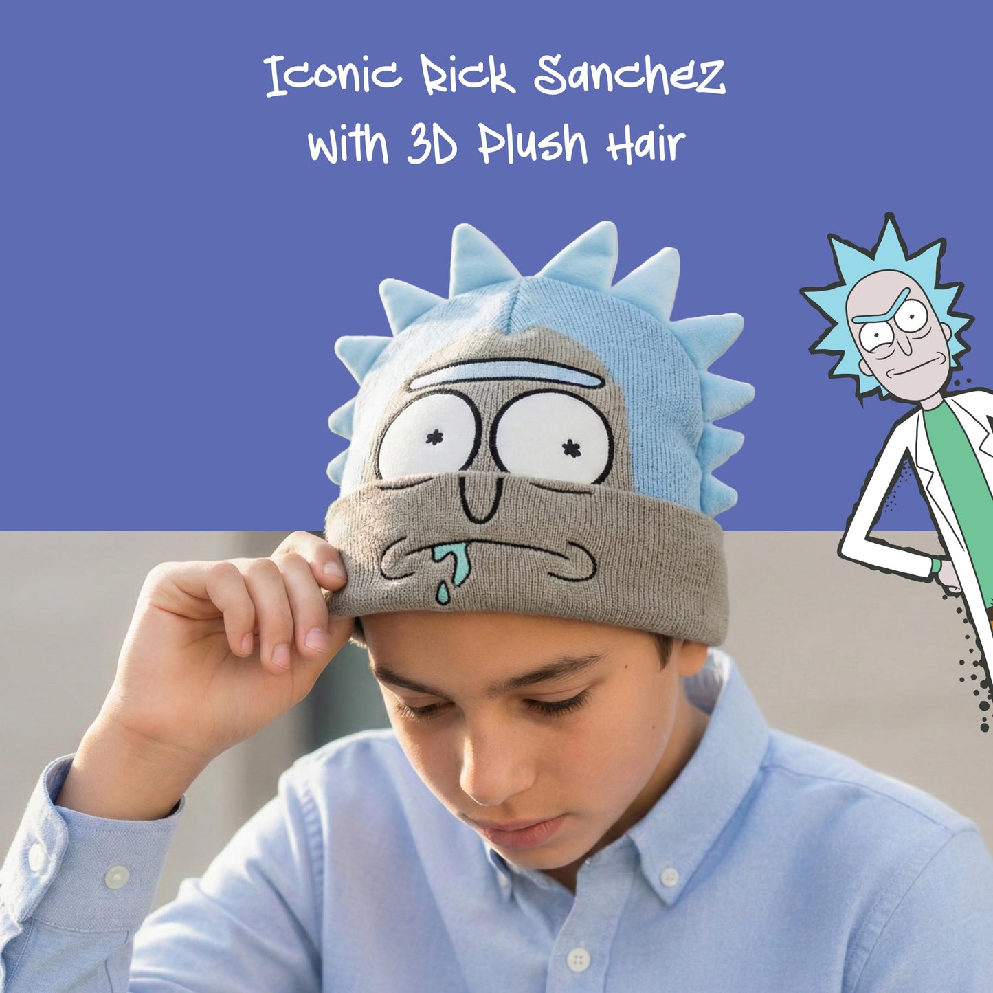 Rick and Morty Beanie Hat, Adult Cuffed Winter Knit Cap for Men and Women, Tan, One Size