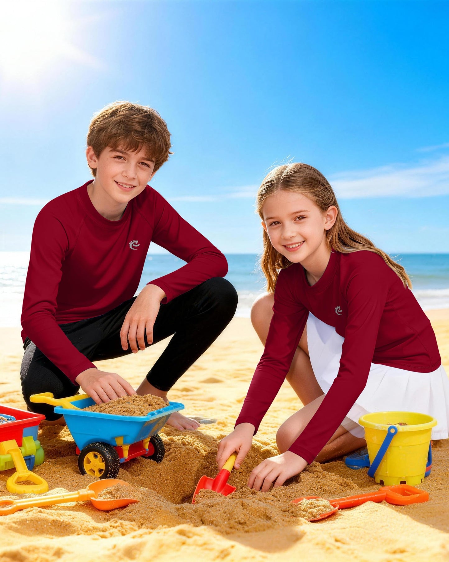 Boys UPF 50+ Swim Shirt Long Sleeve, 1 or 2 Pack UV Sun Protection Rash Guard, Youth Kids SPF Water Shirts for Beach Surf