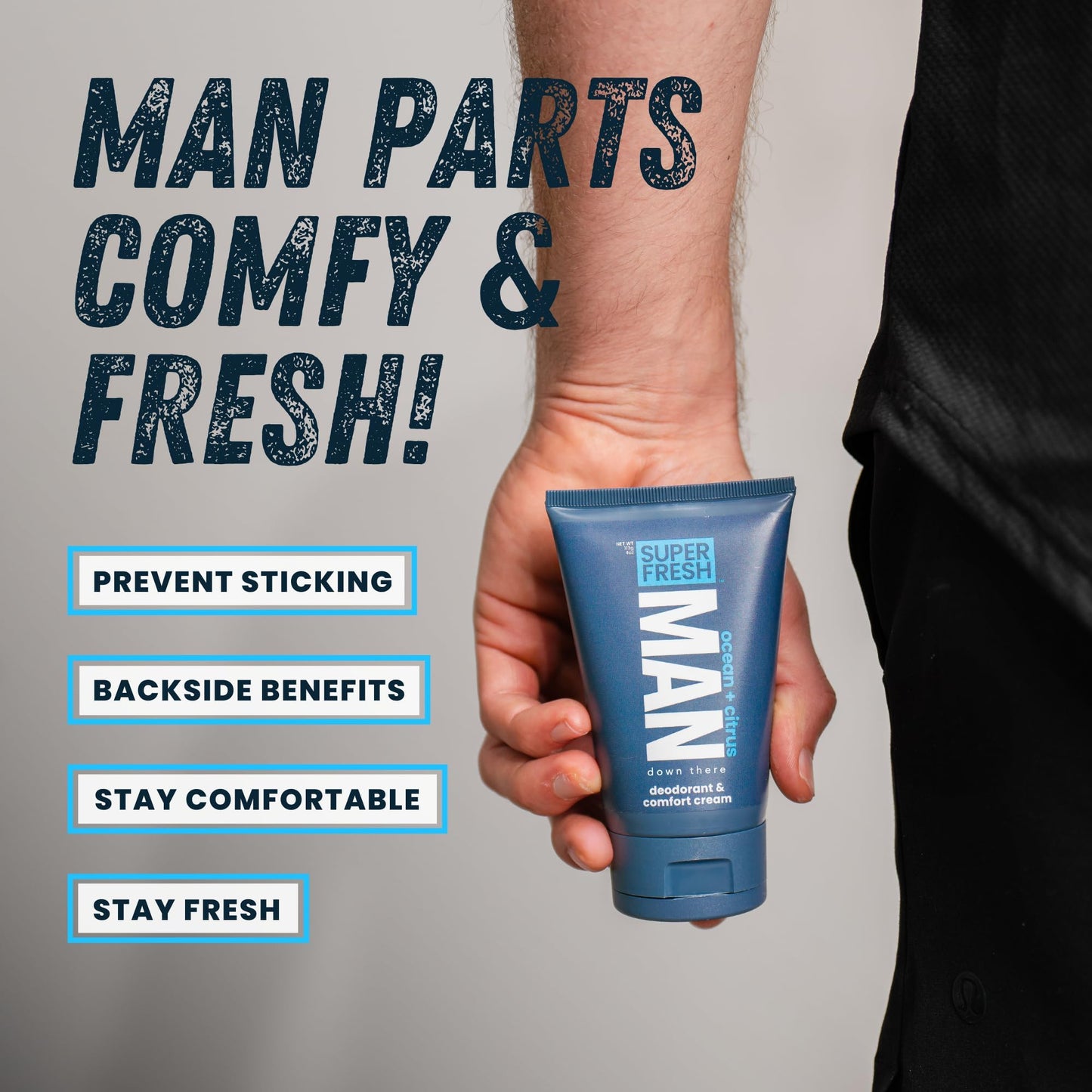 Super & Fresh Co. Ball Deodorant Lotion for Men Aluminum Free Hygiene Cream for Groin Butt and Body Controls Odor Reduces Chafing Twin Pack 4 oz Tubes for Daily Freshness Comfort and Sweat Protection
