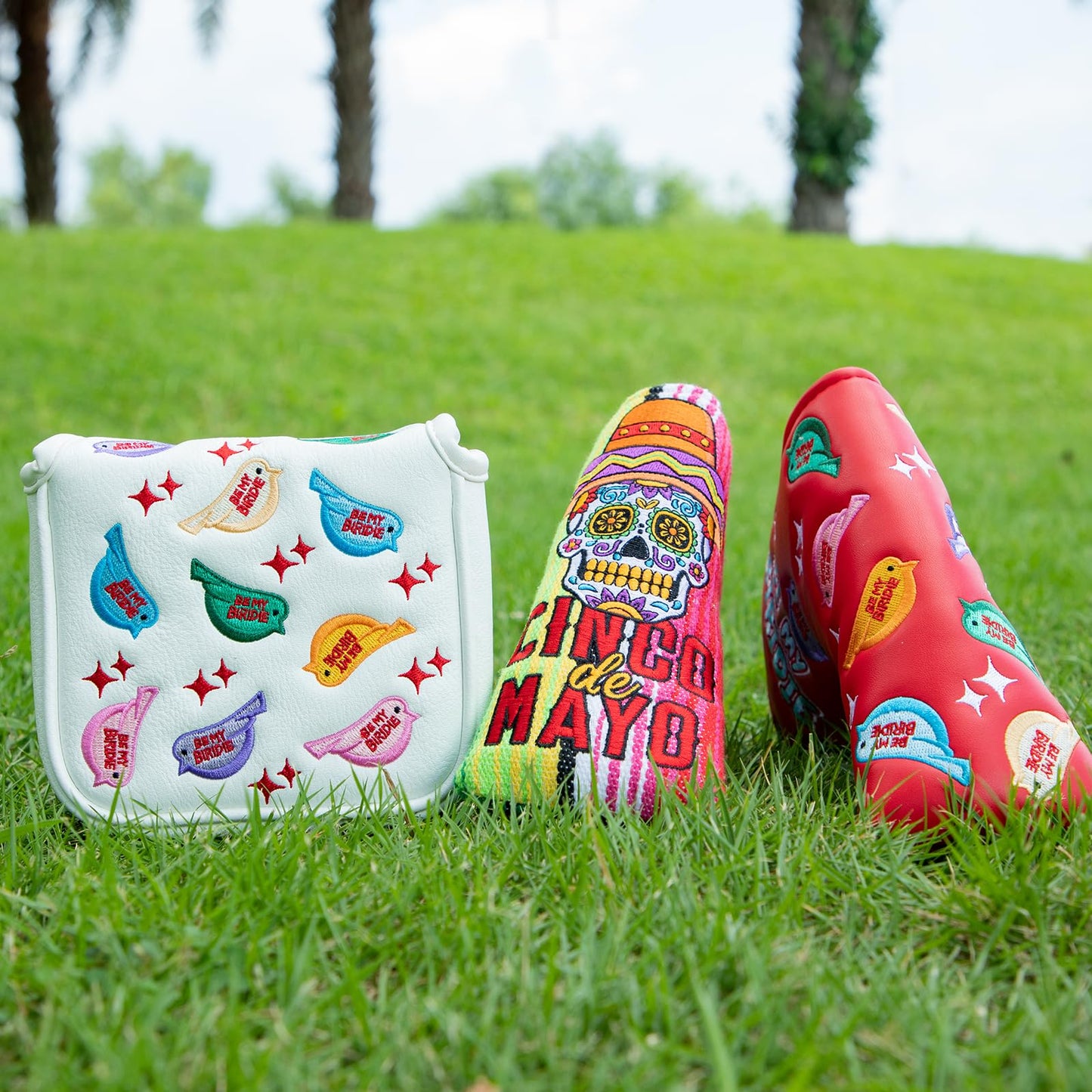 Golf Mallet Putter Cover, Square Mallet Putter Cover with Strong Magnetic Closure, Colorful Birdie Design Putter Head Cover Waterproof PU Leather Mallet Putter Headcover