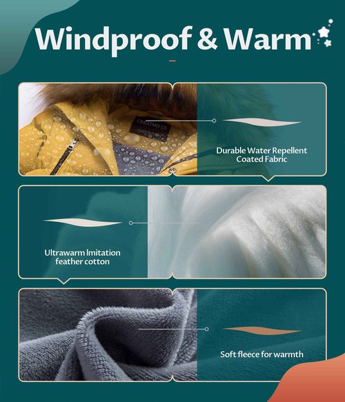 CREATMO US Boy's Parka Hooded Coat Mid-Long Winter Puffer Jacket For Kids Yellow 14-16