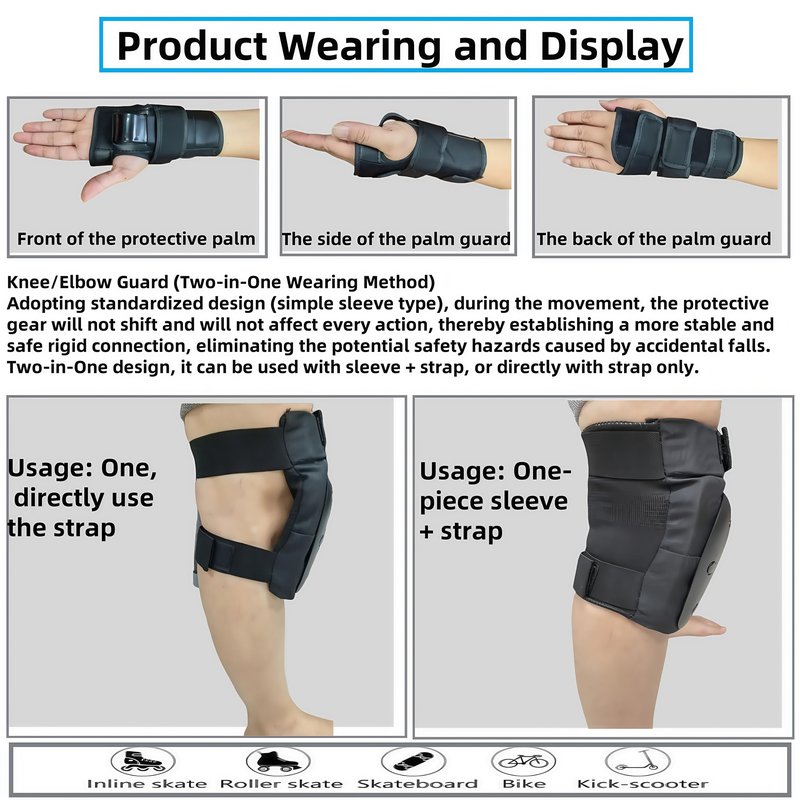 SHENMOREN Kids/Adult/Youth Knee Pads Elbow Pads Wrist Guards for Kids,Knee Pads for Women 6 in 1 Protective Gear Set for Skateboarding Biking Roller Skating Cycling Outdoor Black (Medium)