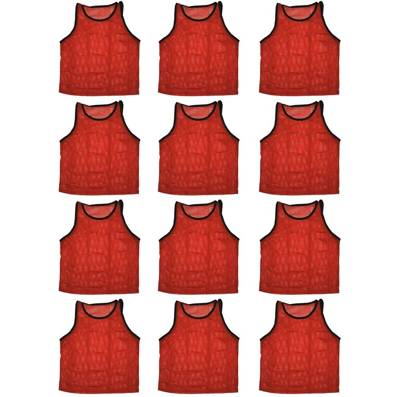BlueDot Trading Youth Sports Pinnies Scrimmage Training Vests (12-Pack), Red