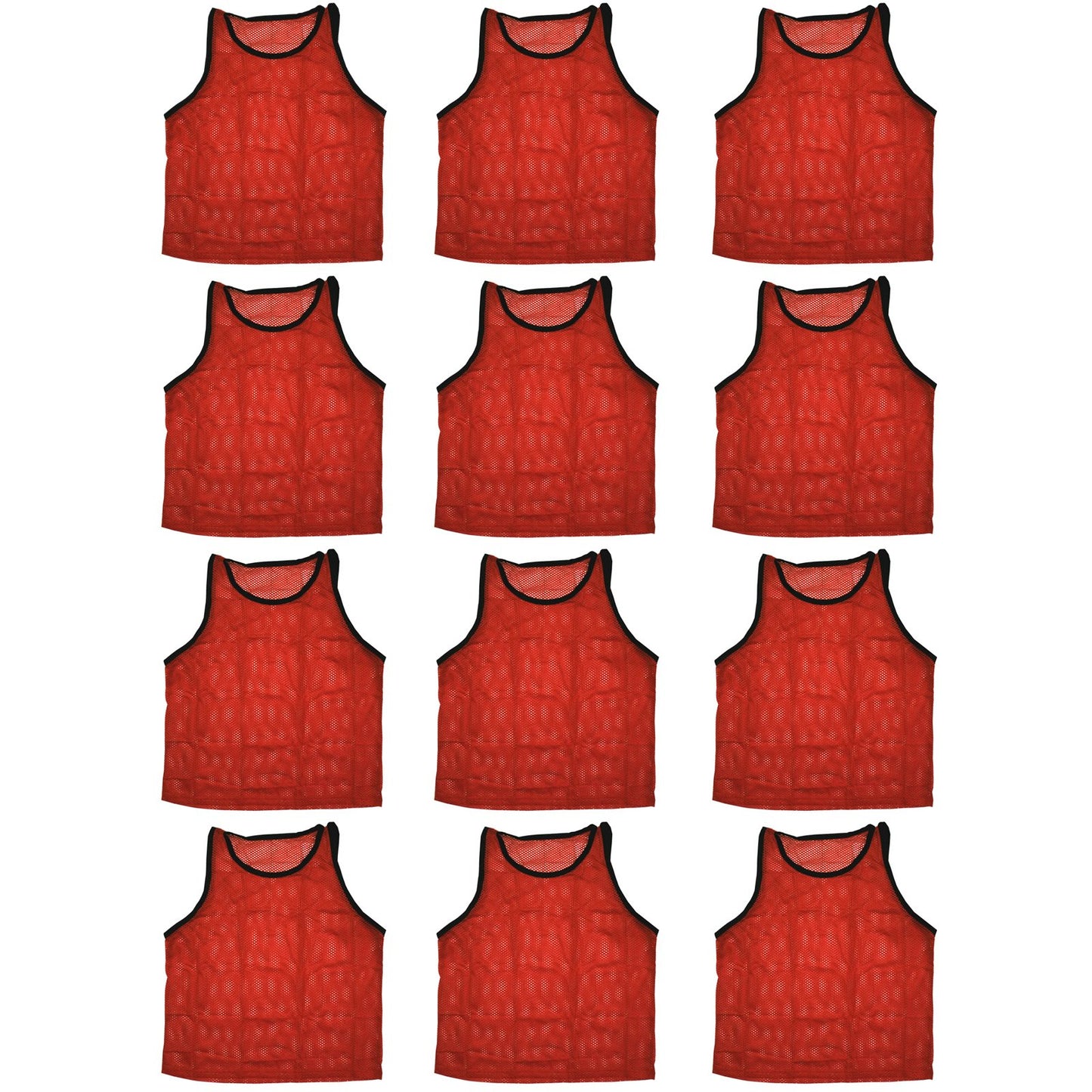 BlueDot Trading 12 Adult Mens Womans Unisex Sports Pinnie Scrimmage Training Vest, Nylon Mesh for Team Practice - For Soccer, Field Hockey, Lacrosse, Football, Basketball, COLOR: Red (12 Pack)
