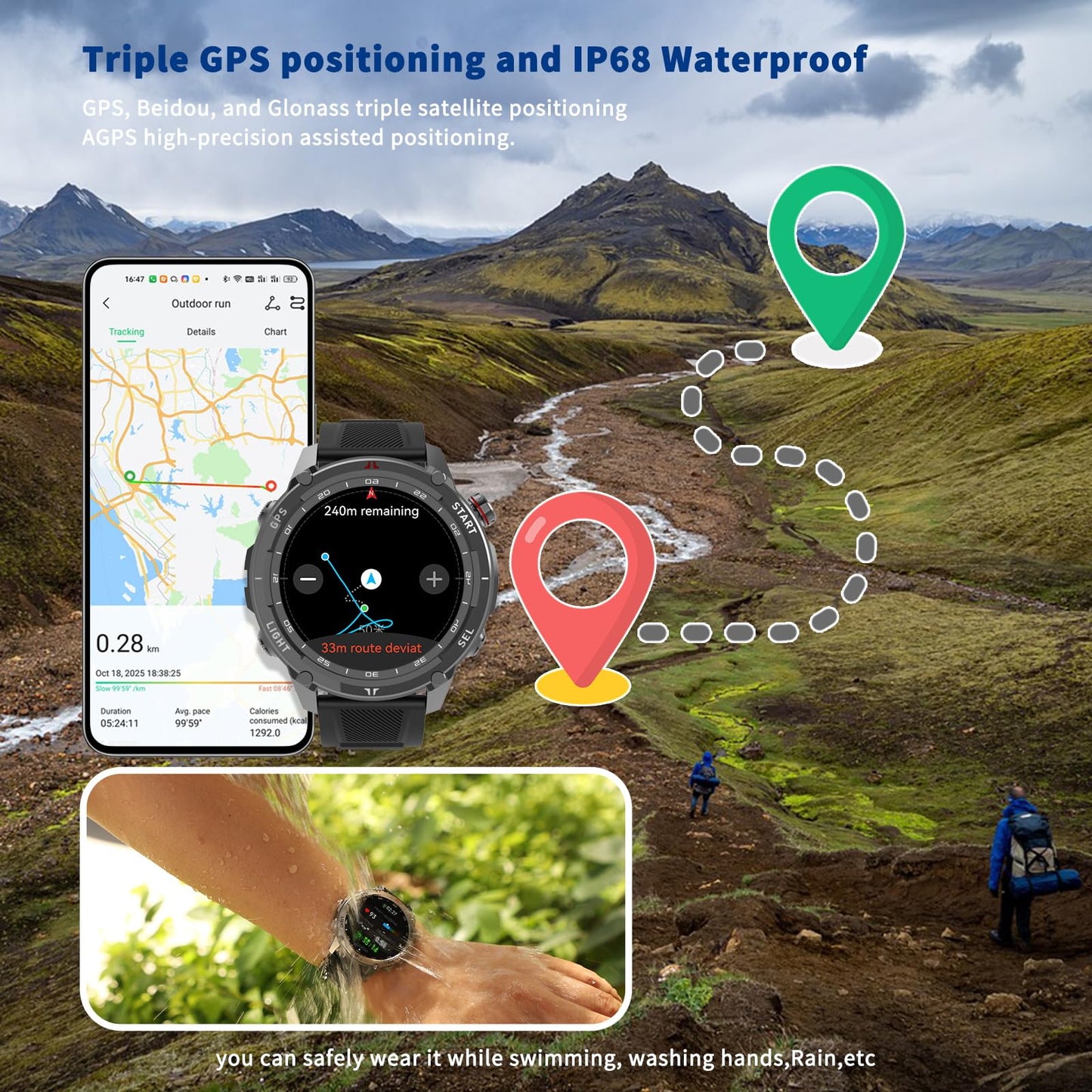 CHILEAF Smart Watch for Men Women, Bluetooth Call, 1.43 Inch Touchscreen Fitness Tracker with Heart Rate, SpO2, Sleep Monitoring, Sports Smartwatch with GPS, Multiple Sport Modes, IP68 Waterproof
