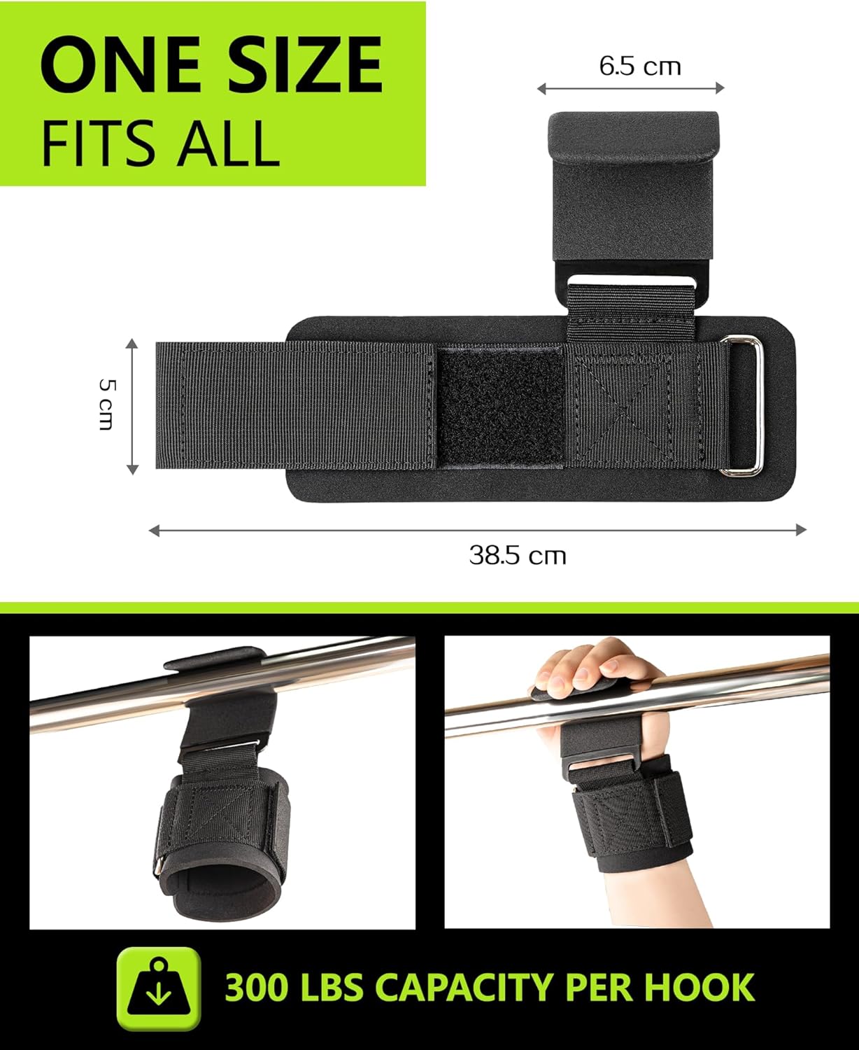 Weight Lifting Hooks - Heavy Duty Wrist Straps for Deadlifts & Pull-Ups | 600 Lbs Capacity with Thick Padding