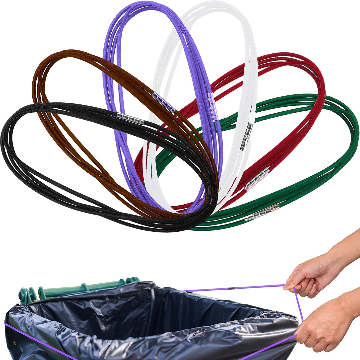 Riakrum 6 Pieces Trash Can Rubber Bands, Suitable for 60-98 Gallon Trash Cans,Perimeter from 102 Inches to 150 Inches Large Multi-functional Rubber Bands Suitable Kitchen Camping,6 Colors(Round)