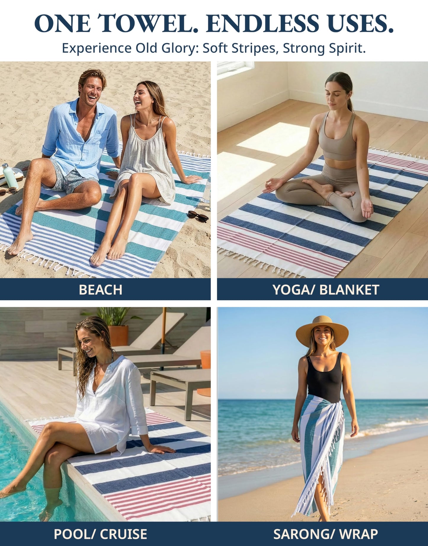 LANE LINEN 2 Pack Large Beach Towels, Oversized, 39"x71" - Old Glory Teal
