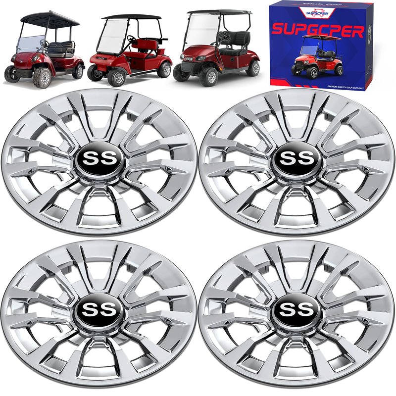 SUPGCPER Golf Cart SS Wheel Covers, Golf Cart Hub Caps for Club Car EZGO Yamaha and Most Golf Carts, 6-Spoke Design, 8 Inch Golf Cart Wheel Hubcaps (Set of 4), Snap-on Installation, Not Fit EZGO RXV