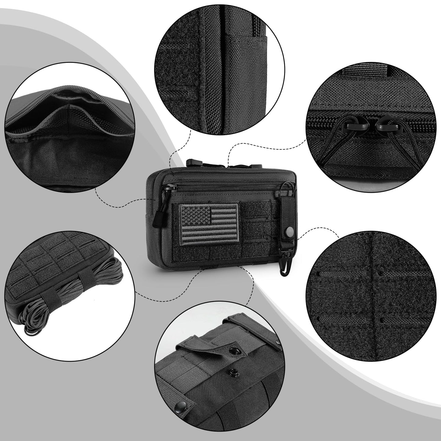 FRTKK Tactical Molle Admin Pouch Utility Laser Cut EDC Tool Pouch Bag Horizontal Modular Pouches Include US Flag Patch and Keychain (ACU)