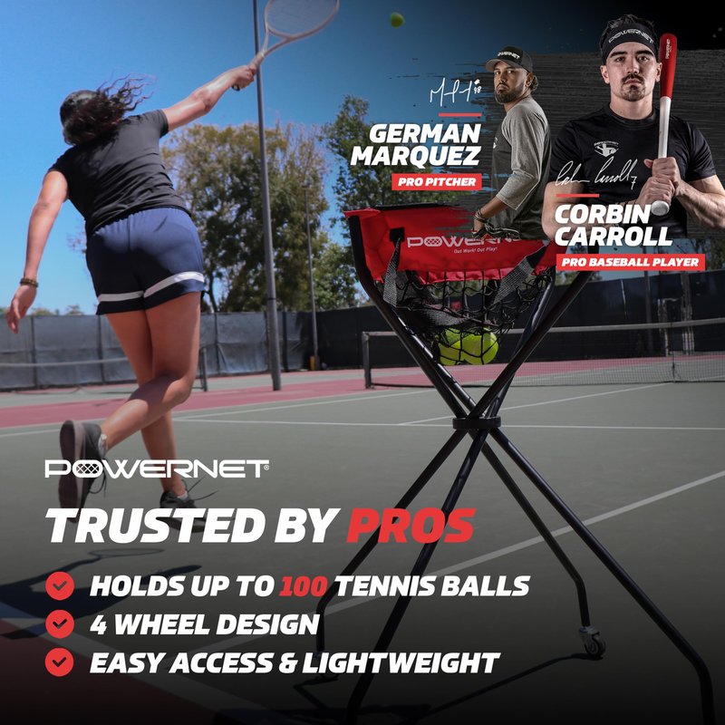 PowerNet Baseball, Softball & Tennis Ball Caddy, 36" Portable Cart with Wheels Holds up to 100 Tennis Balls, Baseball Holder (Wheeled Caddy)
